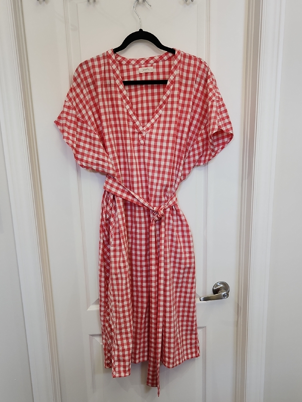 L/XL Pehr 100% Cotton Red And White Gingham Dress With Tie